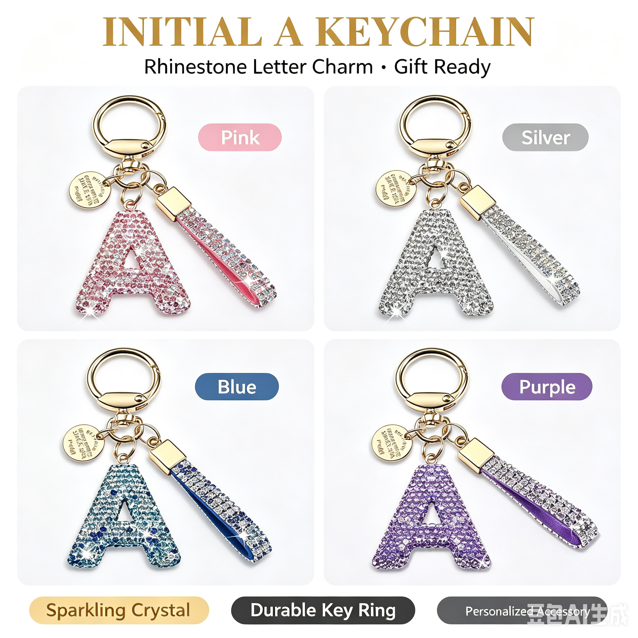 Car Accessories Girl - Cute Shiny Rhinestone Initial Letter Keychain