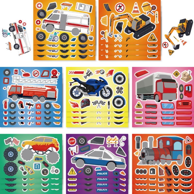 Car Accessories Girl - 8Sheets Engineering Vehicle Stickers Make-a-Face Assemble