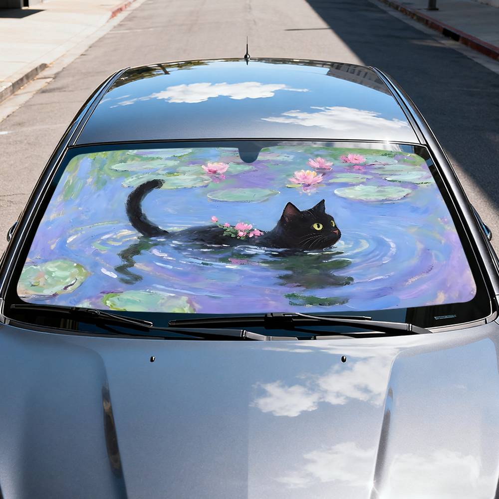 Cartoon Cat In Lotus Leaf Car  - Car Accessories Window review and price